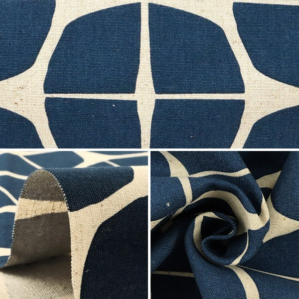 [De la cantidad 5] Fabric "Patrón geométrico de lona de lino de algodón Navy 148-1805-A4"