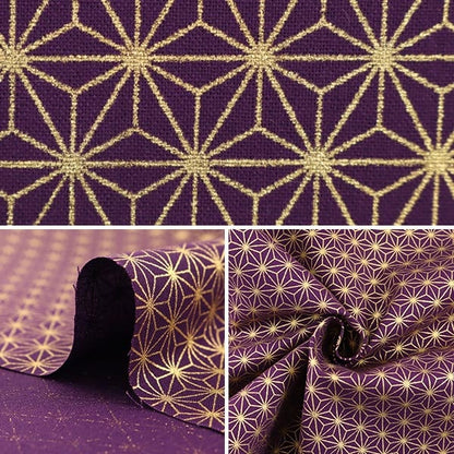 [From quantity 5] Fabric 『Sheeting Japanese pattern lame hemp leaf pattern purple 88337-2-3]