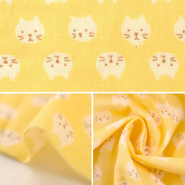 [From quantity 5] Fabric 『double gauze Cat Yellow KTS3744-D] COTTON KOBAYASHI