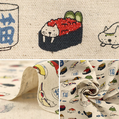 [From quantity 5] Fabric "Cotton hemp canvas sushi cat saxophone KTS6601-A" COTTON KOBAYASHI