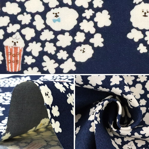 [Aus Menge 5] Stoff "Nr. 10 Leinwand Popcorn Dog Navy KTS6615-C" COTTON KOBAYASHI