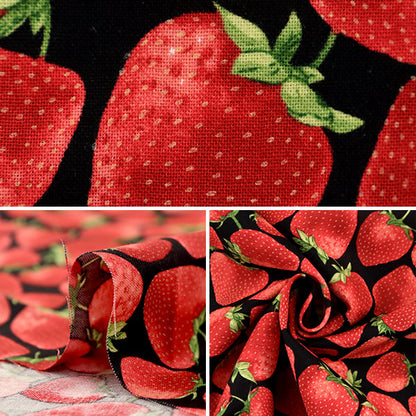 [Dalla quantità 5] tessuto "Strawberry Stampa a getto d'inchiostro C7347-Black" Cotton USA