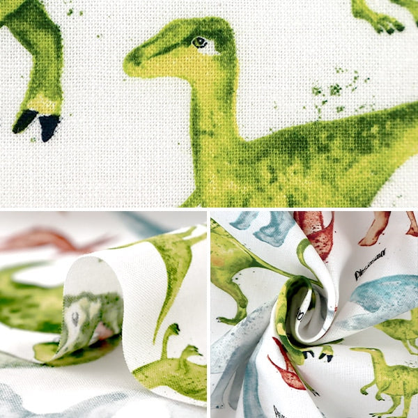 [De la cantidad 5] Fabric "Dinosaurio impreso con inyección de tinta C7219-White" USA Cotton