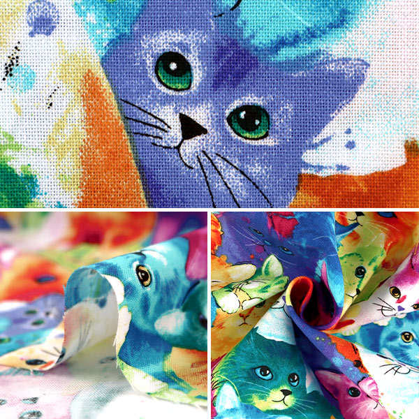 [From quantity 5] Fabric "Inkjet print Colorful Cat C7485-MULTI" USA cotton