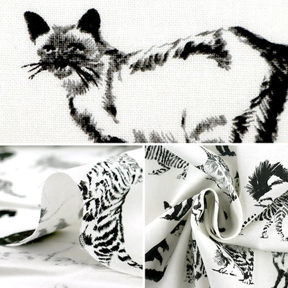 [From quantity 5] Fabric "Inkjet print cat sketch C8241-WHITE" USA cotton