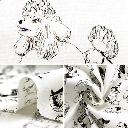 [From quantity 5] Fabric "Inkjet print dog sketch C8240-WHITE" USA cotton