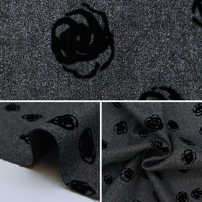 【数量5から】 生地 『ウール100% フロッキーニット ローズ柄 グレー 34747-5A』