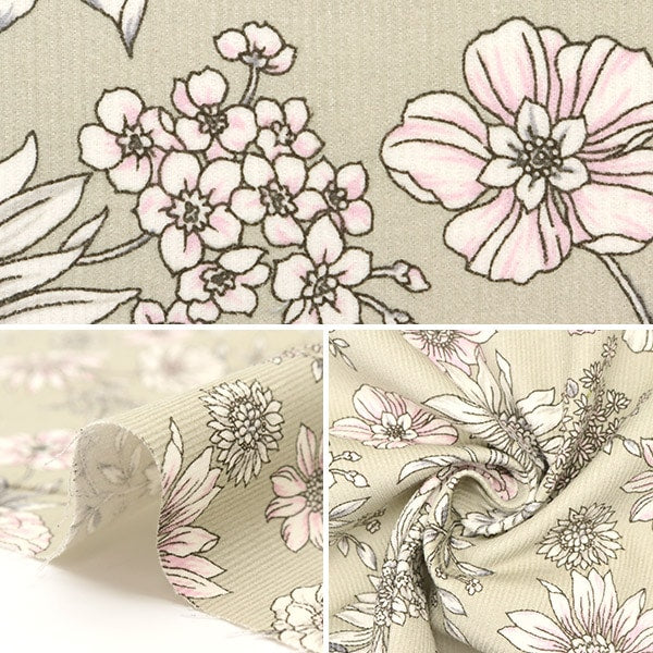 [De la quantité 5] Tissu "21W Corduro Print Flower Match Beige 38095-2A"