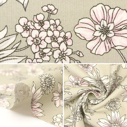 [De la cantidad 5] Fabric "21W Corduro Patrón de flores de impresión Ash Gray 38095-2d"