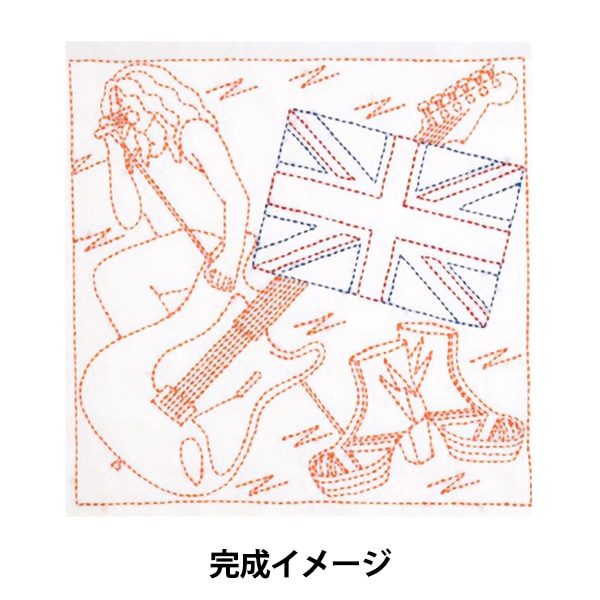 طقم تطريز "طقم قماش أطباق زهور مخيط يدويًا من SASHIKO WORLD England Union Jack and Rock'n' Roll KSW-026" توليب توليب