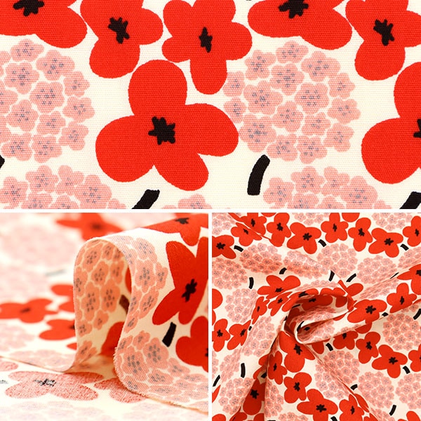 よっこ973新品 コイビトミサキ綿100 大花printAラインTU Broadcloth Mini Bouquet Red UP5810-A | Cotton Kobayashi – Yuzawaya