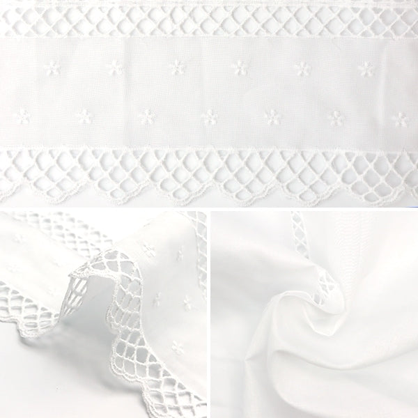 [From quantity 5] Fabric "Cotton cafe lace approximately 40cm length white 9894-2-1"