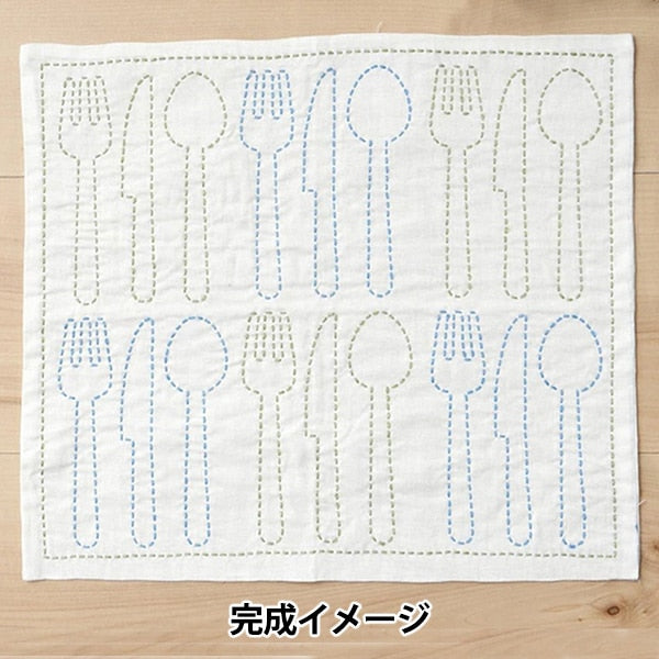 طقم تطريز "Sashiko Kit Dishcloth Fork 10127-05" صوف خام HARAWOOL