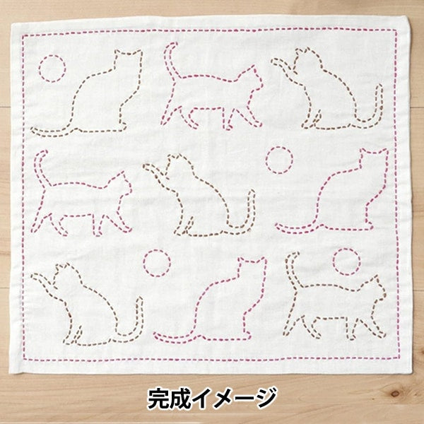 طقم تطريز "Sashiko Kit Dishcloth Cat 10127-08" صوف خام HARAWOOL