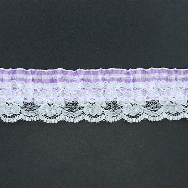 [From quantity 5] frillsRibbonTape "Gingham Frill Murasaki CR15302"