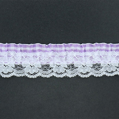 [From quantity 5] frillsRibbonTape "Gingham Frill Murasaki CR15302"