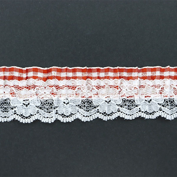 [From quantity 5] frillsRibbonTape "Gingham Frilled Aka CR15302"