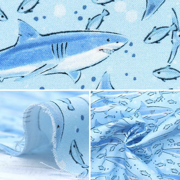 [Из количества 5] Ткань "USA Cotton Ocean Blue Sharks Blue Thomas-CD1297"