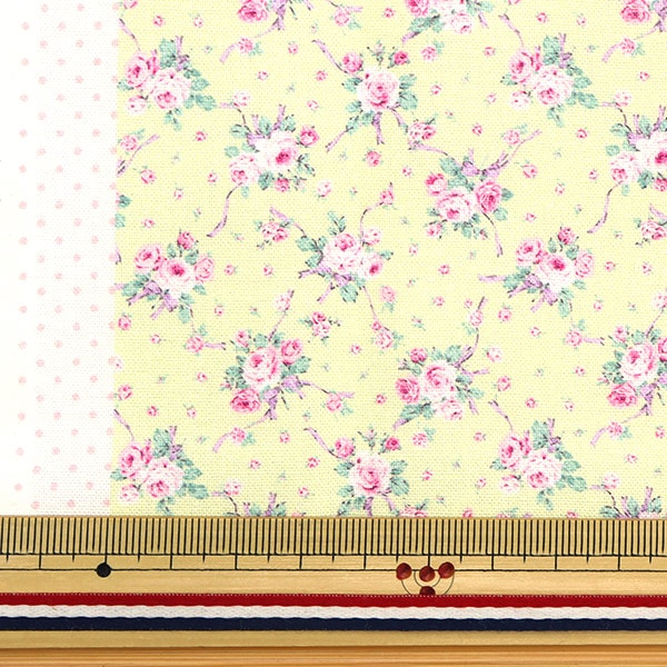 Tissu "MiniTissu coupé RoseRuban Jaune d'environ 31 cm x 32 cm CMDF-04MC-Y" KIYOHARA
