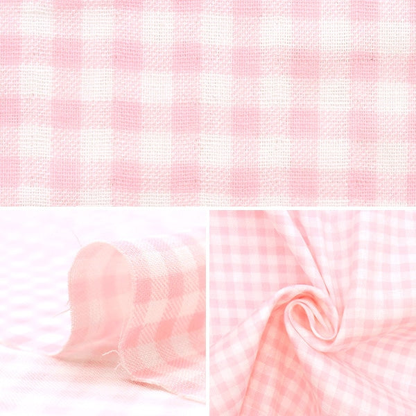 [From quantity 5] Fabric 『double gauze Check pink x Shiro 88182-3-1]