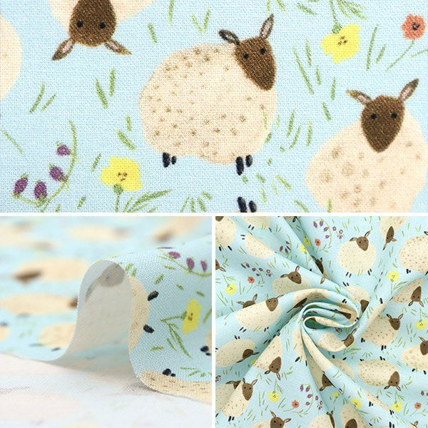 [From quantity 5] Fabric "USA cotton sheep and wild grass pattern CD1553-SKY"