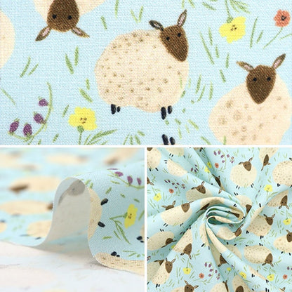 [From quantity 5] Fabric "USA cotton sheep and wild grass pattern CD1553-SKY"