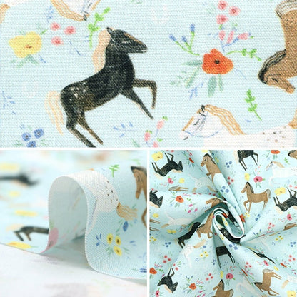 [De la quantité 5] tissu "USA Cotton Ranch Horse Pattern CD1555-Sky"