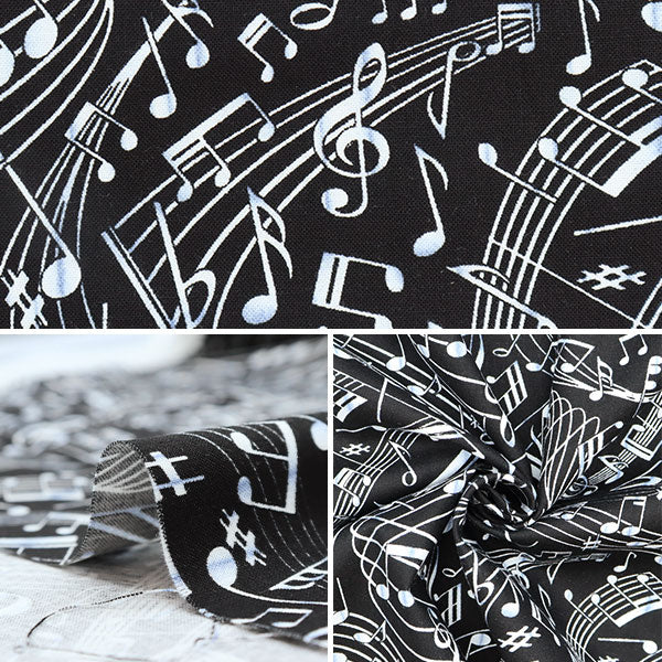 [From quantity 5] Fabric "USA cotton music notebook pattern C7587-black"