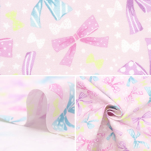 [From quantity 5] Fabric 『Oxford RibbonPop Pink coca-ribbon-b]