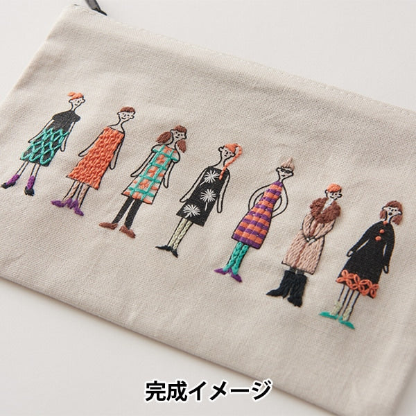 刺しゅう布 『100ネエサン 縫製済ジップポーチ ペールグレー 中島一恵