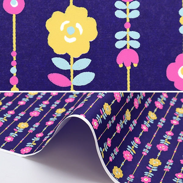 Washi "Machine Mikira Zen Paper Nordic Pattern 14 Ligne Flower Navy Hokuou14"