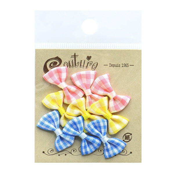 手芸パーツ 『ミニリボンパーツ チェック ピンク・水色・黄色 TRP-16