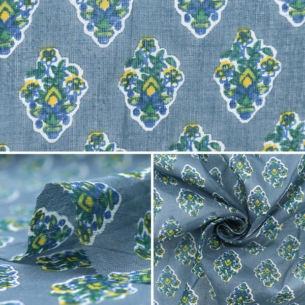 [Aus Menge 5] Stoff "Indo Boyle Print Bouquet Blue Ram-boi-r31s"