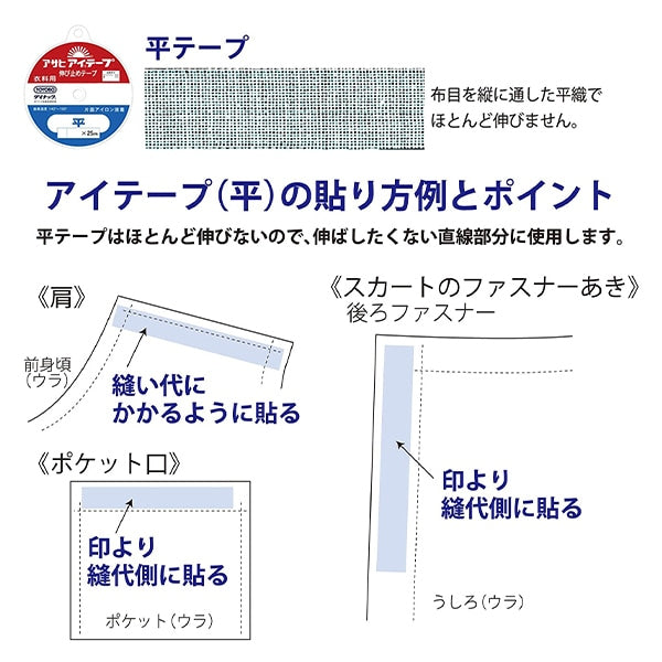 接着テープ 『アイテープ 伸び止めテープ 片面アイロン接着 平 白 幅約