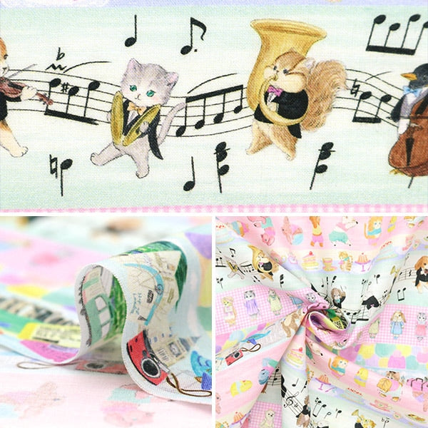 [From quantity 5] Fabric "60 Lone Digital Print 22Fabric Hobby Border Pink x Sax DP-4430-6A"