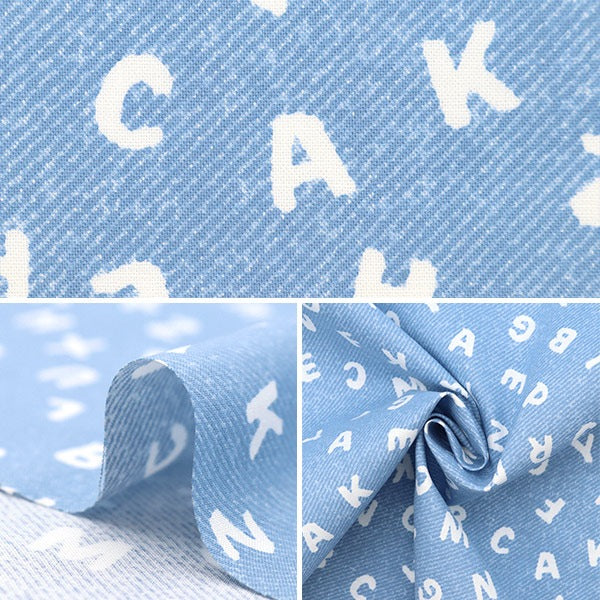 [From quantity 5] Fabric 『Sheeting ABC denim-style print saxophone NO-ABCDE-A]