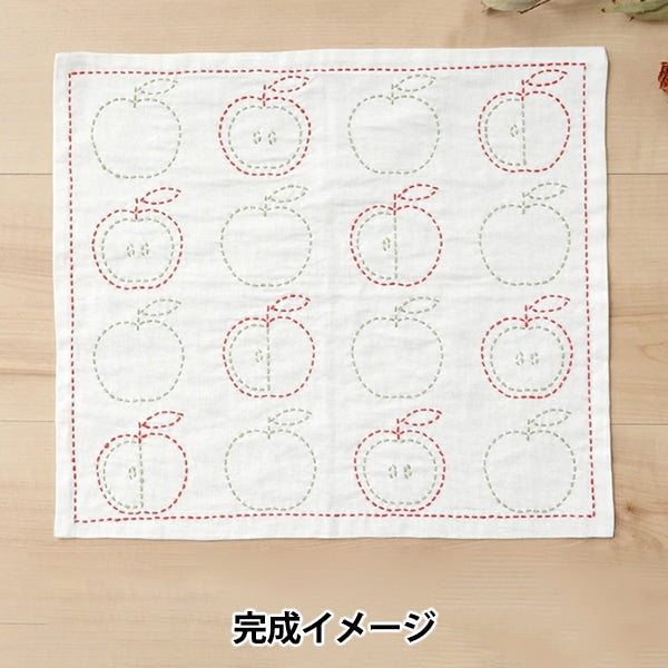 刺しゅうキット 『刺し子キット ふきん リンゴ 10127-06』 HARAWOOL 原