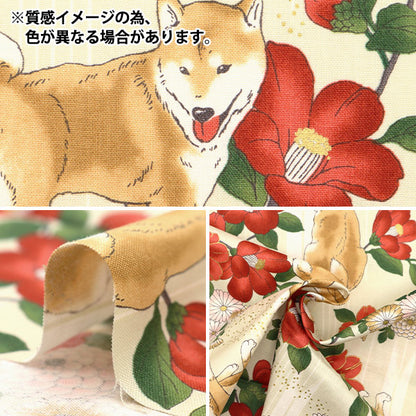 [Dalla quantità 5] tessuto "Sheeting Hyakusa Ryoran Flower and Dog 12f Ban Color HR3430-12F"