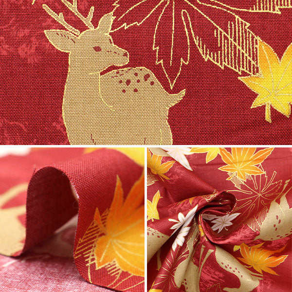 [From quantity 5] Fabric 『Sheeting Hyakka Ryoran Deer and Autumn Leaves 13D Ban Color HR3430-13D]