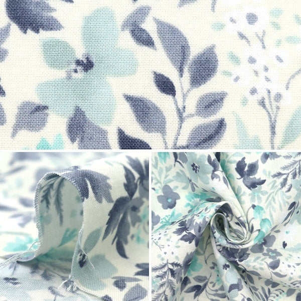 [Aus Menge 5] Stoff "Sheeting Angel Soft Processing Classical Botanical Aqua Blue NSE-Clbo-Aq" KOKKA