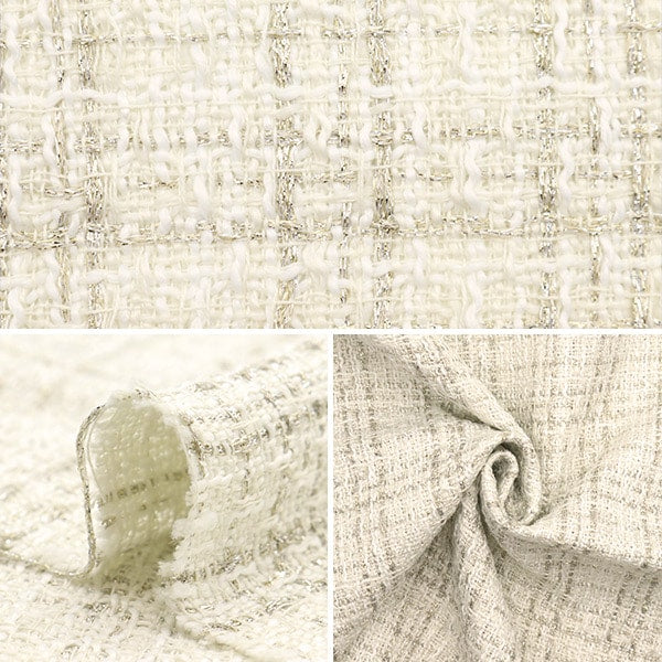 数量5から】 生地 『チェックツイード ホワイトシルバー NRF-04-WS