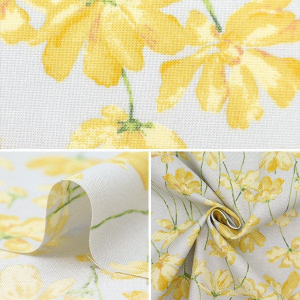 [From quantity 5] Fabric 『SheetingSoft processing palette watercolor flower pattern gray x yellow 144-8049-A1 "[Yuzawayaoriginal】