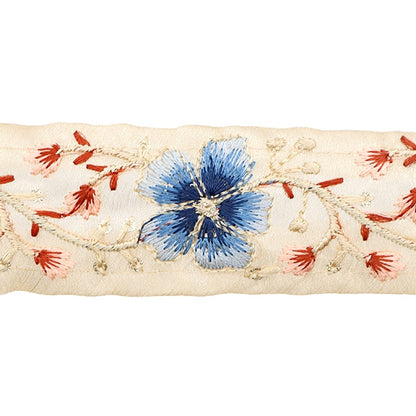 [From quantity 5] HandicraftTrim 『2022 Indian embroidery trim Beige x Blue 45122E]