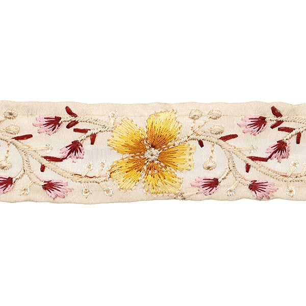 [From quantity 5] HandicraftTrim 『2022 Indian embroidery trim Beige x Yellow 45122F]