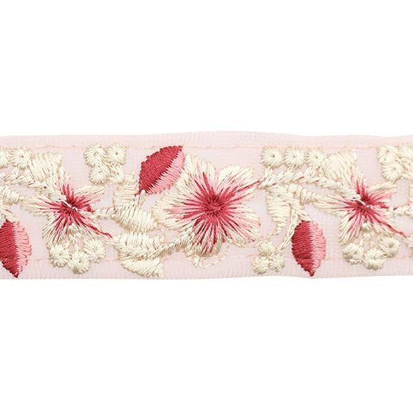 [From quantity 5] HandicraftTrim 『2022 Indian embroidery trim Pink x Pink 45124A]