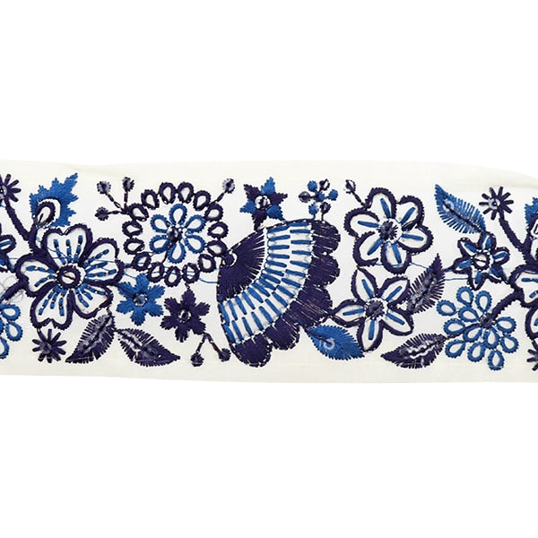 [From quantity 5] HandicraftTrim 『2022 Indian embroidery trim Cream x Navy 45133B]