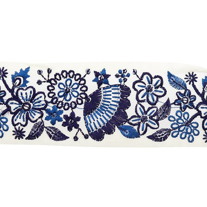 [From quantity 5] HandicraftTrim 『2022 Indian embroidery trim Cream x Navy 45133B]