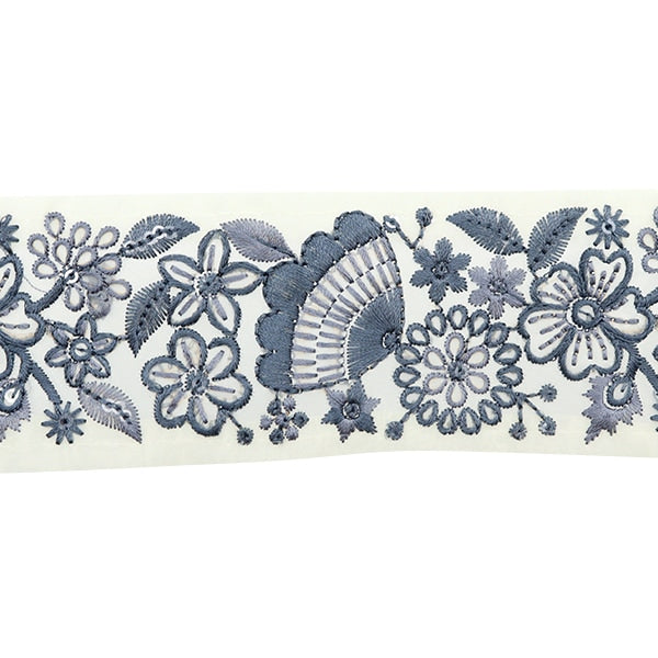 [From quantity 5] HandicraftTrim 『2022 Indian embroidery trim Cream x gray 45133D]