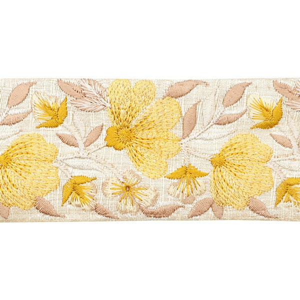 [From quantity 5] HandicraftTrim 『2023 Indian embroidery trim Beige x Yellow 43210D]