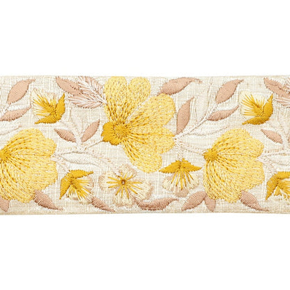 [From quantity 5] HandicraftTrim 『2023 Indian embroidery trim Beige x Yellow 43210D]